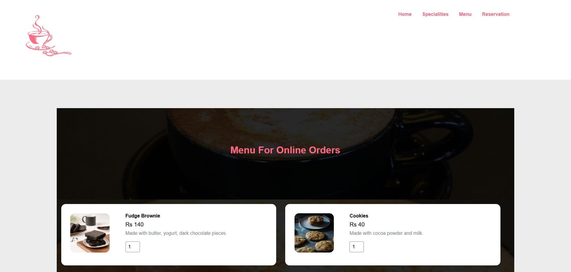 Cafe Management System screenshot